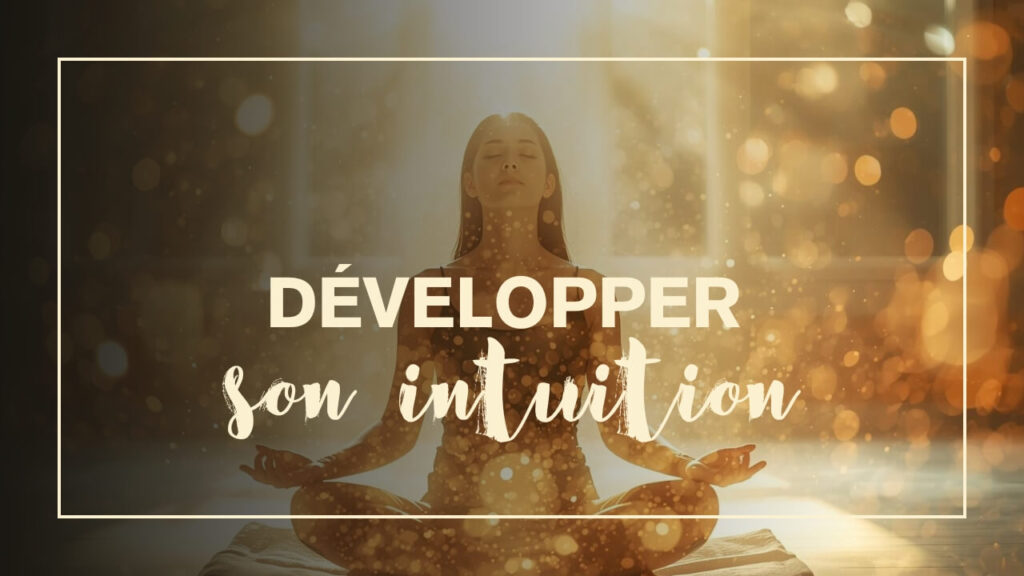 Femme méditant dans une lumière dorée, symbolisant la connexion à son intuition et à son énergie intérieure.