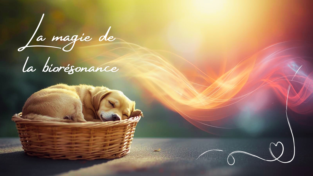 Femme posant la main sur un chien âgé, illustrant la douceur et les effets de la biorésonance animale.